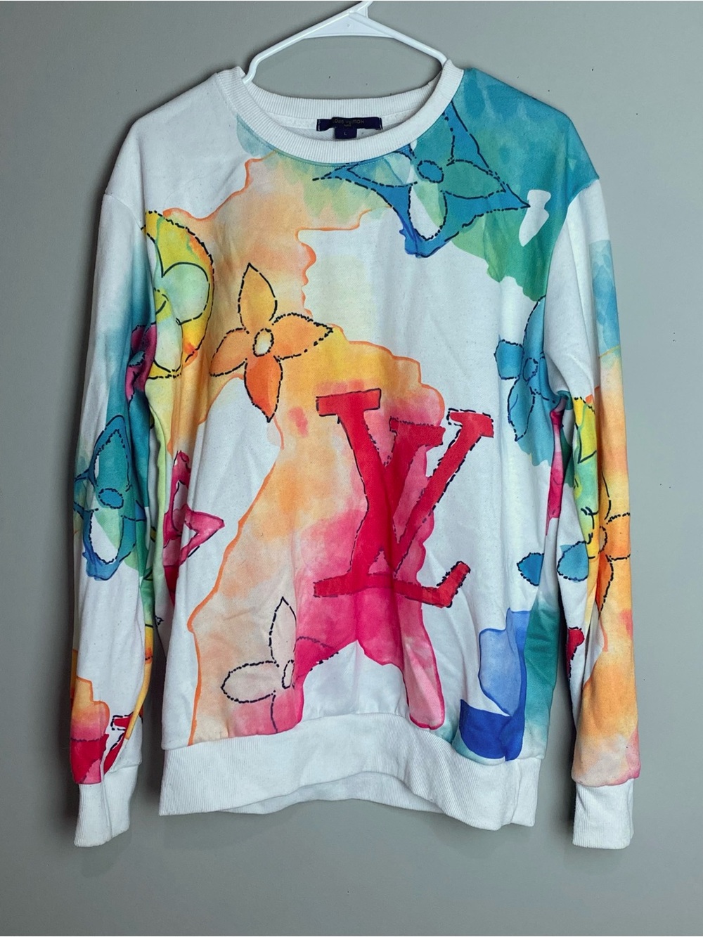 Louis Vuitton White Multicolor Watercolor Logo Pullover